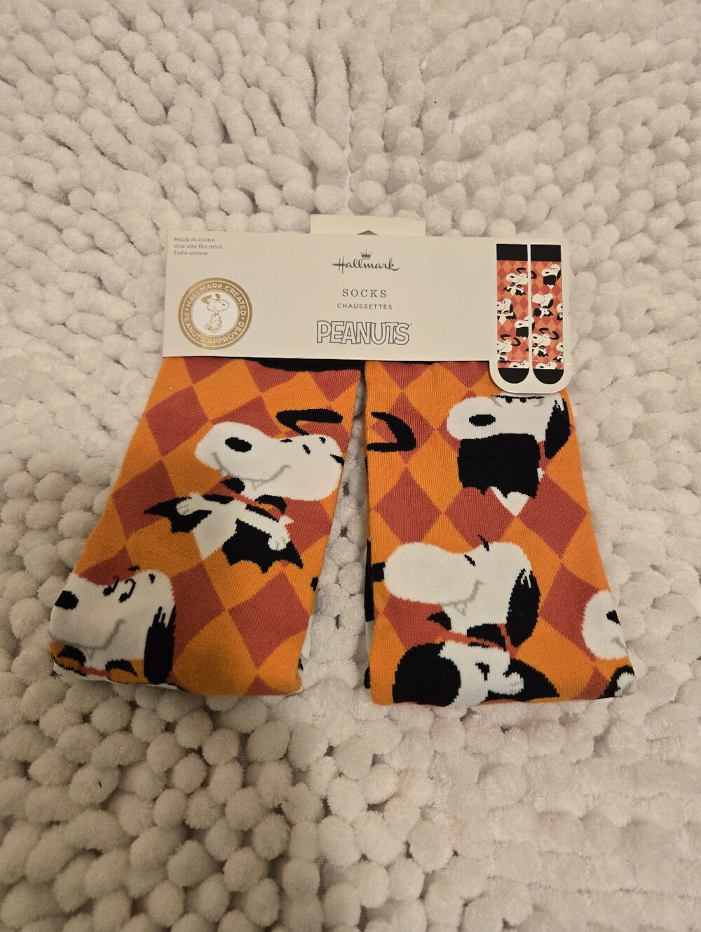 NWT Hallmark Peanuts Snoopy Halloween Crew Socks Vampire Argyle One Size